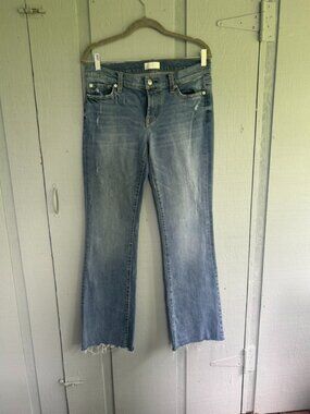 Distressed Cropped Bootcut SEVEN Jeans – Light Wash Denim – Women's Size 28 (6)